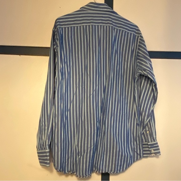 TD Thomas Dean Shirt Mens Size XL Button Front Blue Striped Collared - Picture 5 of 6